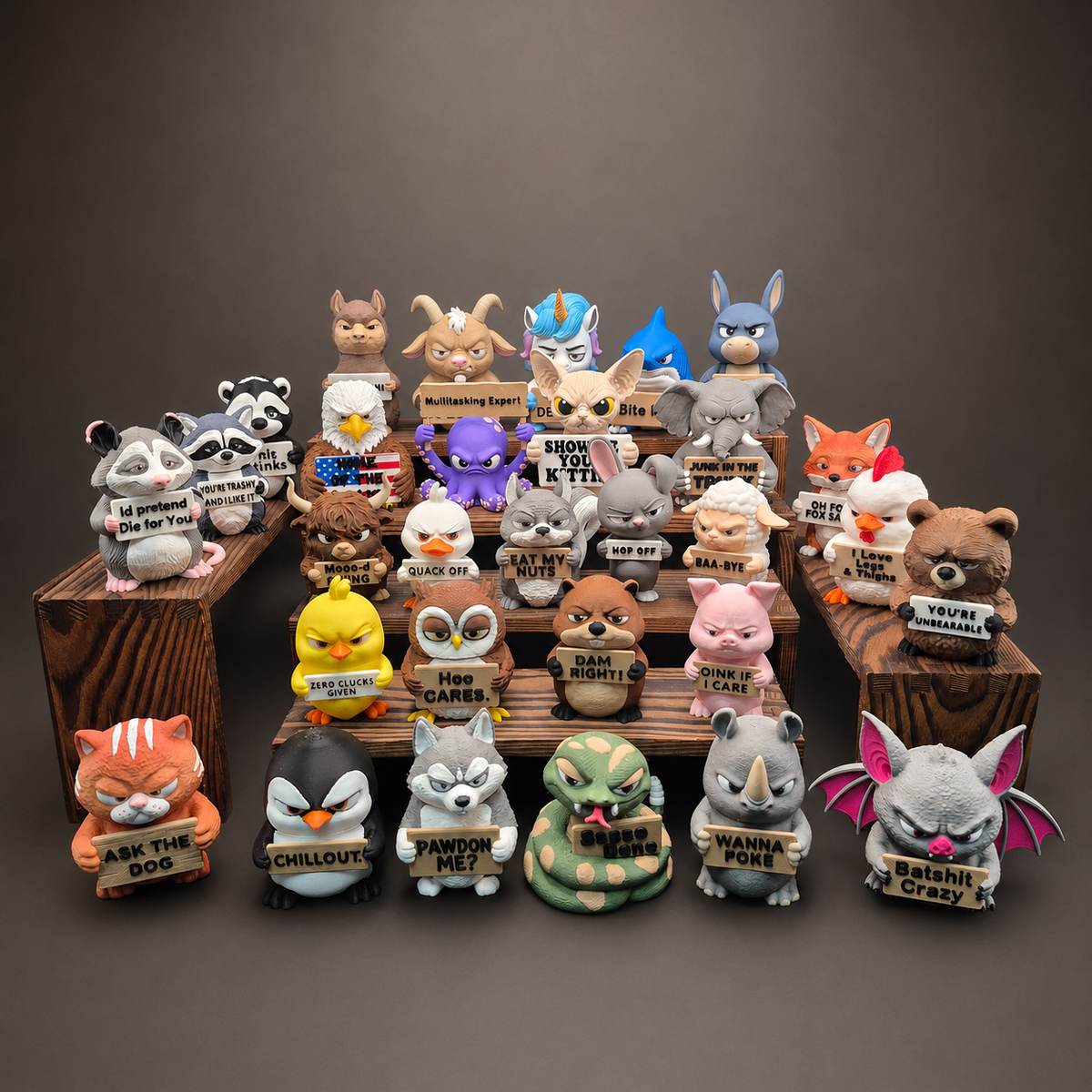 Animals with Attitude Funny Animal Figurines for the Home or Office - 6 Piece Gift Set - Jersey 3D Print Company