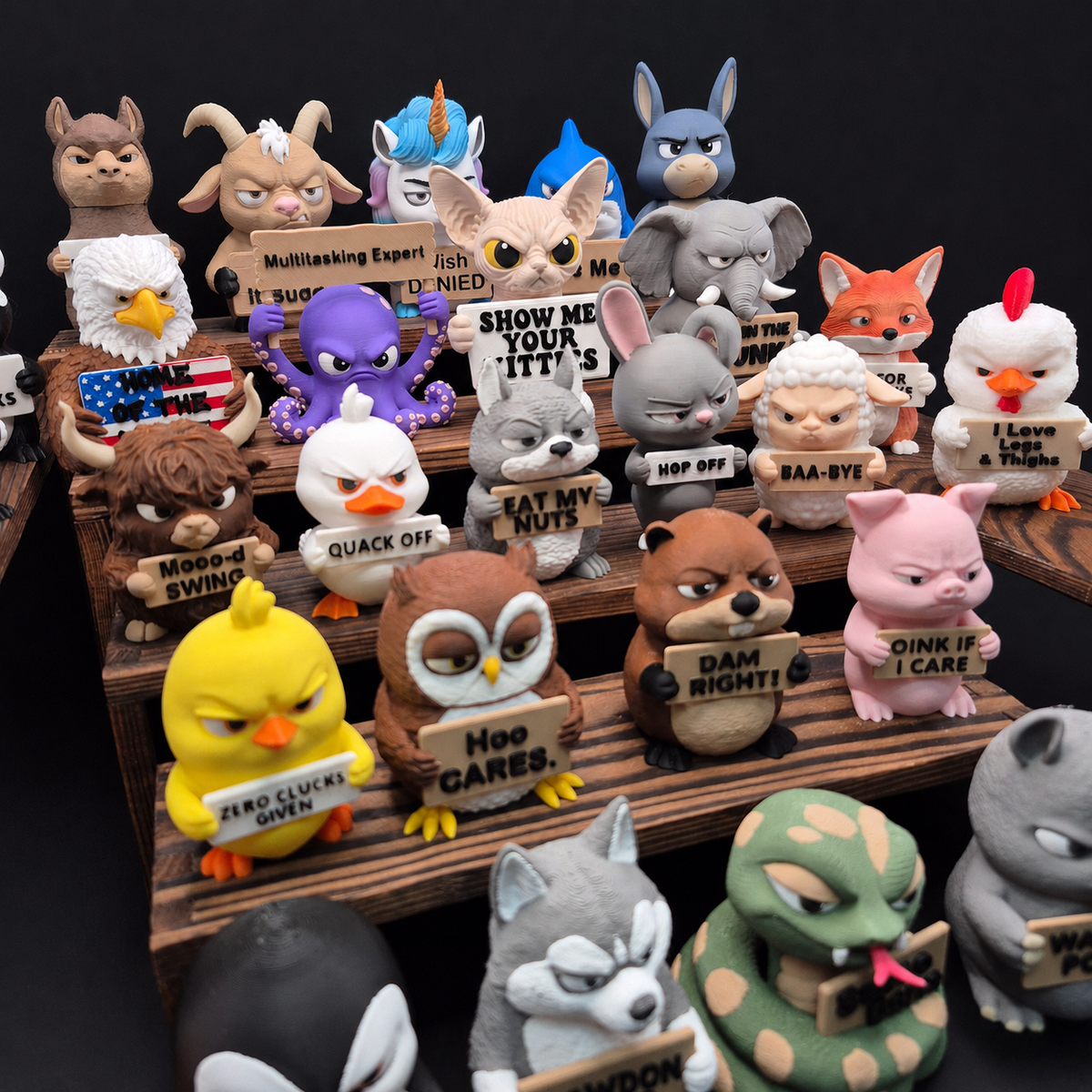 Animals with Attitude Funny Animal Figurines for the Home or Office - 6 Piece Gift Set - Jersey 3D Print Company