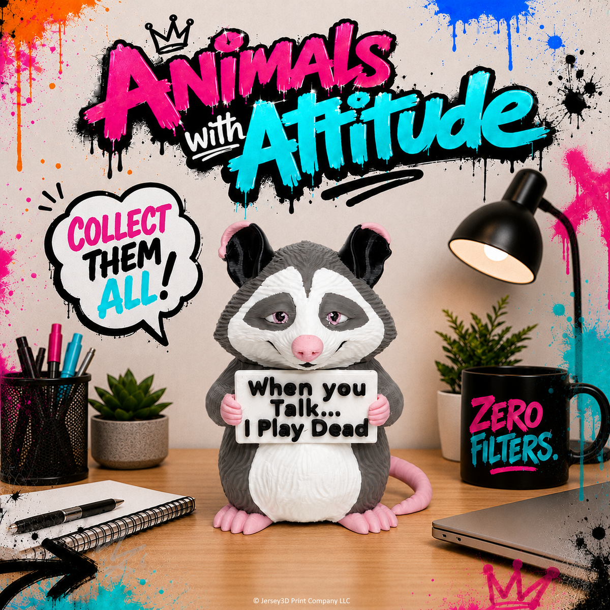 **DISCONTINUED** Sarcastic Opossum - Animals with Attitude Funny Animal Figurines for the Home or Office - Jersey 3D Print Company