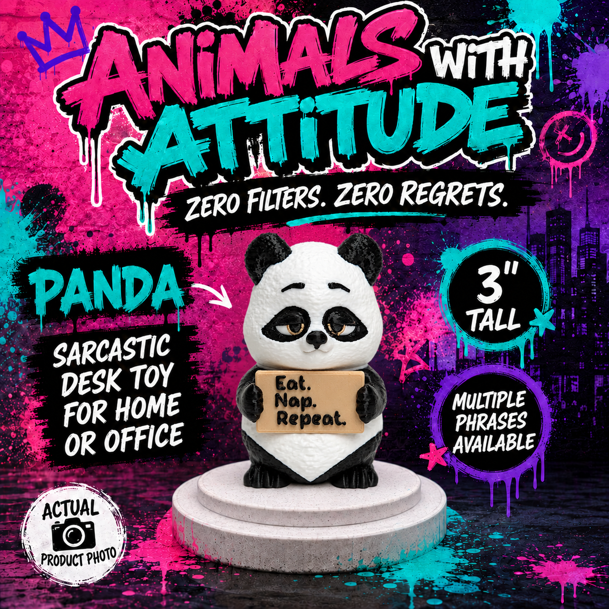 Funny Panda - Animals with Attitude Funny Animal Figurines for the Home or Office - Jersey 3D Print Company