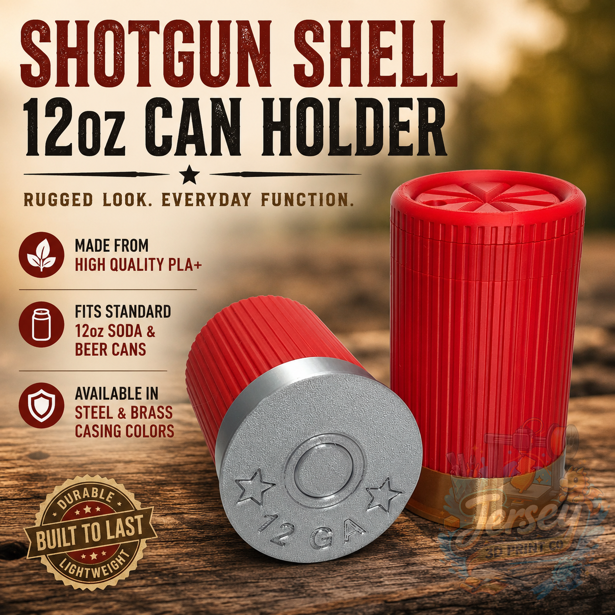 Shotgun Shell Inspired 12oz Can Holder w/ Steel or Brass Casings