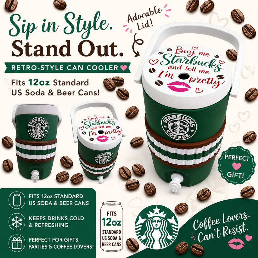 Retro Coffeehouse 12oz Can Cooler, Starbucks Inspired Drink Holder, Gift for Coffee Lovers