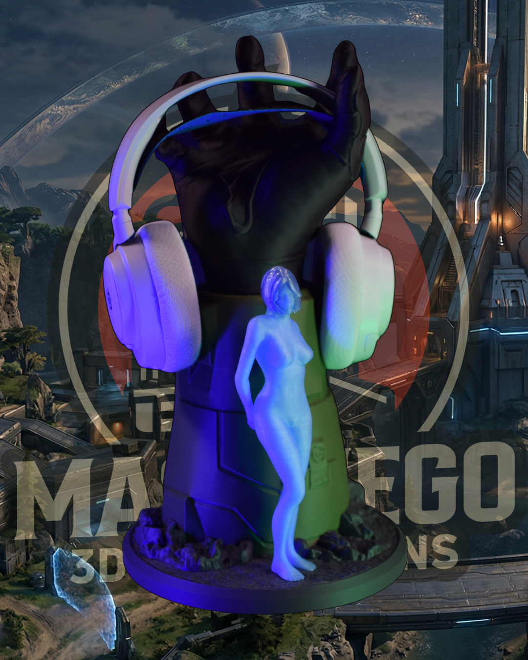 Master Chief Inspired Console Controller & Headphones Holder - Hands of Power Series by Mas Fuego