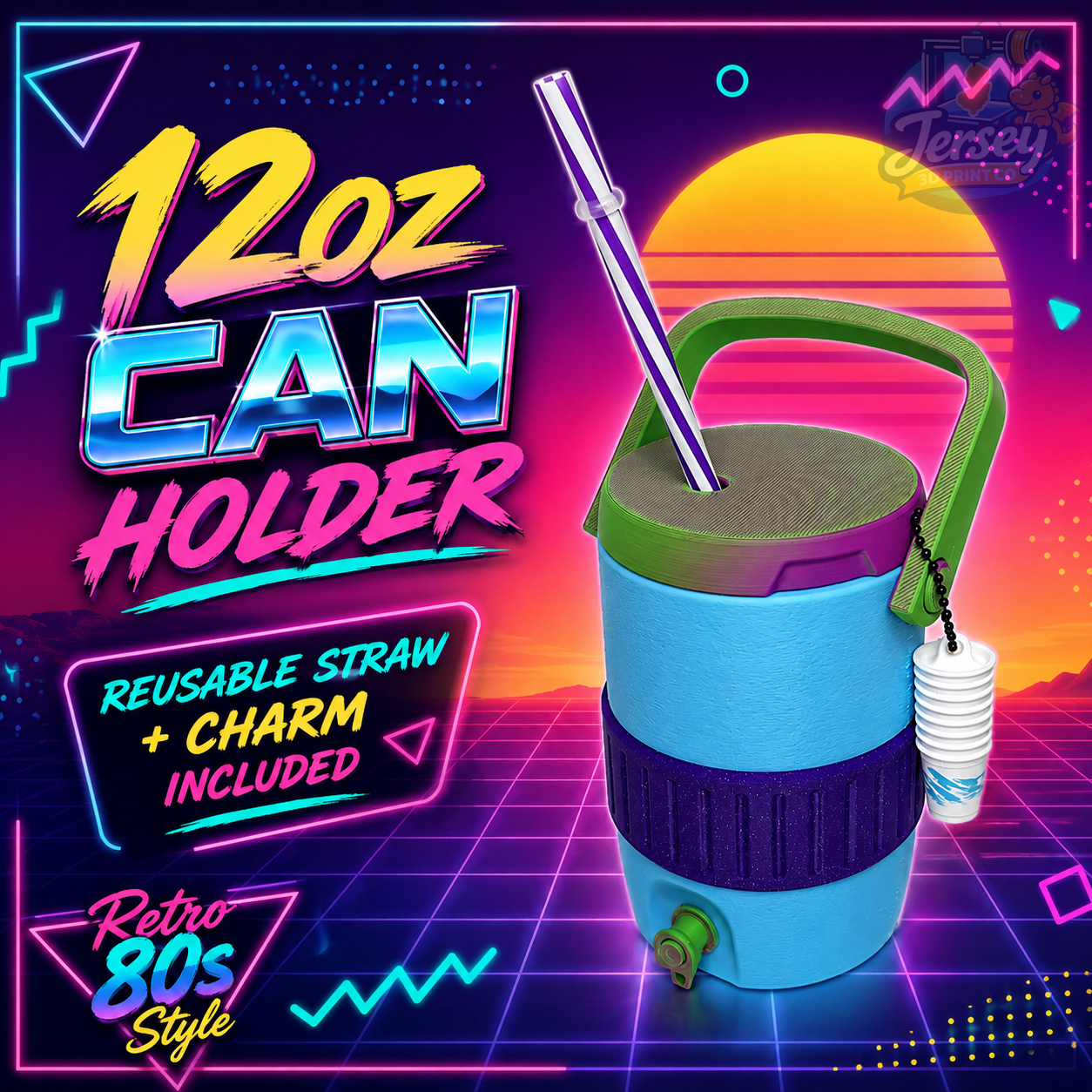 Retro Style 3D Printed Can Holder – Portable Drink Carrier with Handle