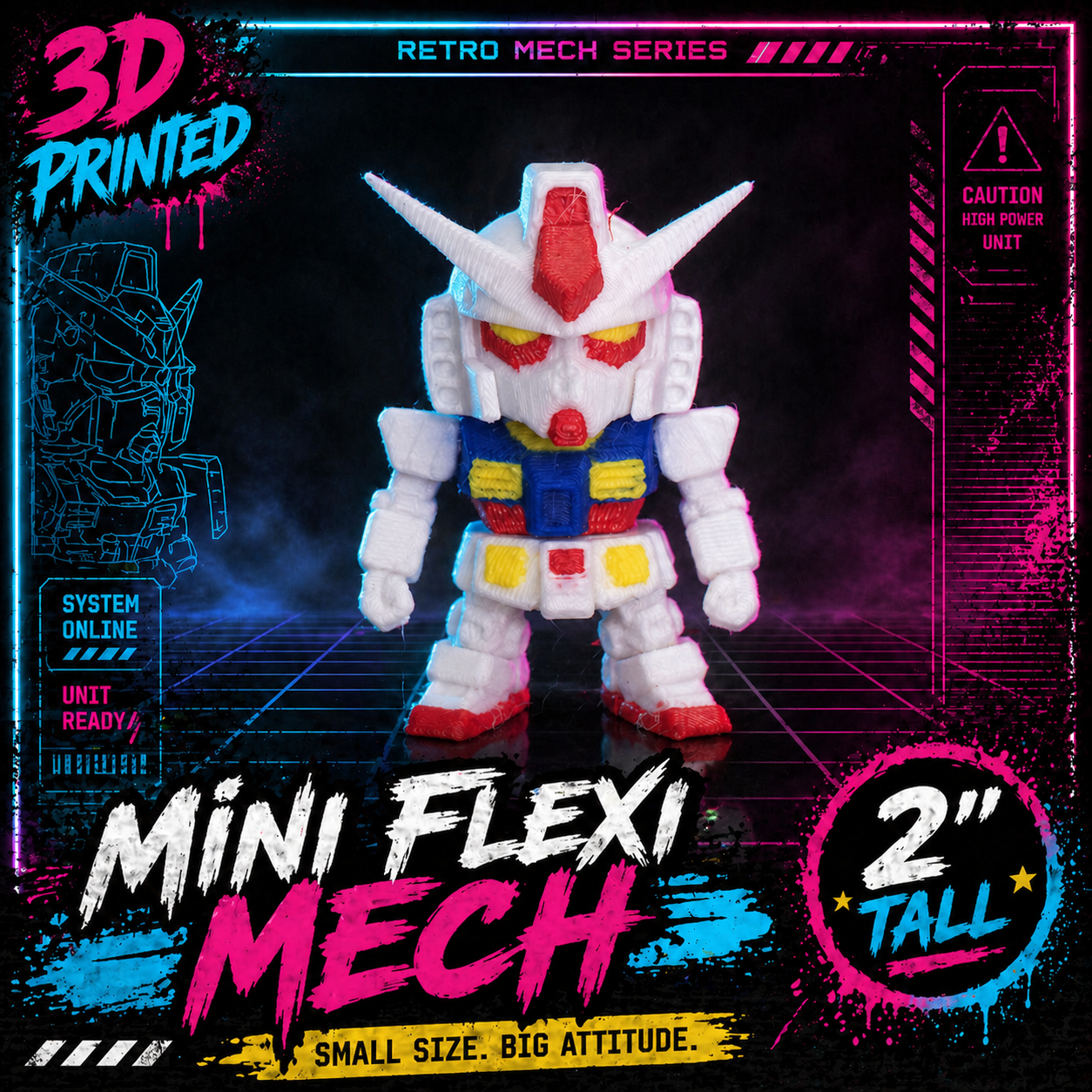 Mobile Suit Gundam Mini Flexi Figurine – 2” Articulated Retro Anime Desk Toy