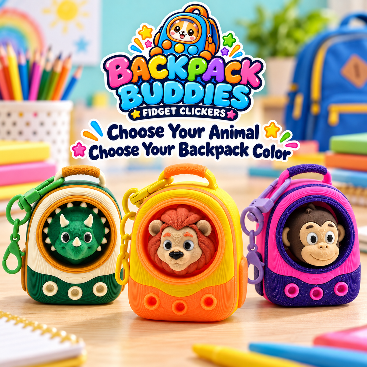 Backpack Buddies Keychain – Customizable Animal Fidget Clicker