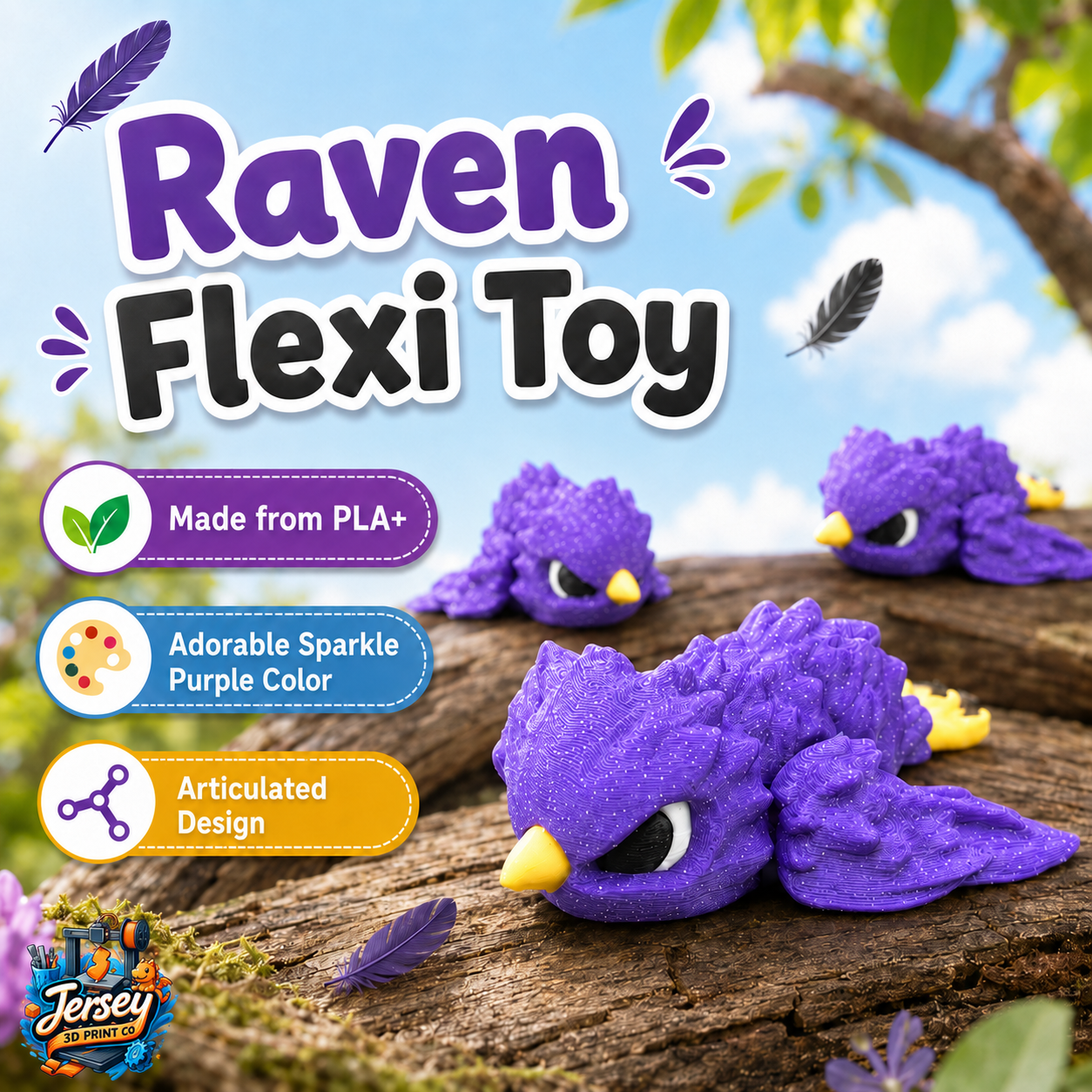 Raven Flexi Toy - 3D Printed Articulated Mini Raven