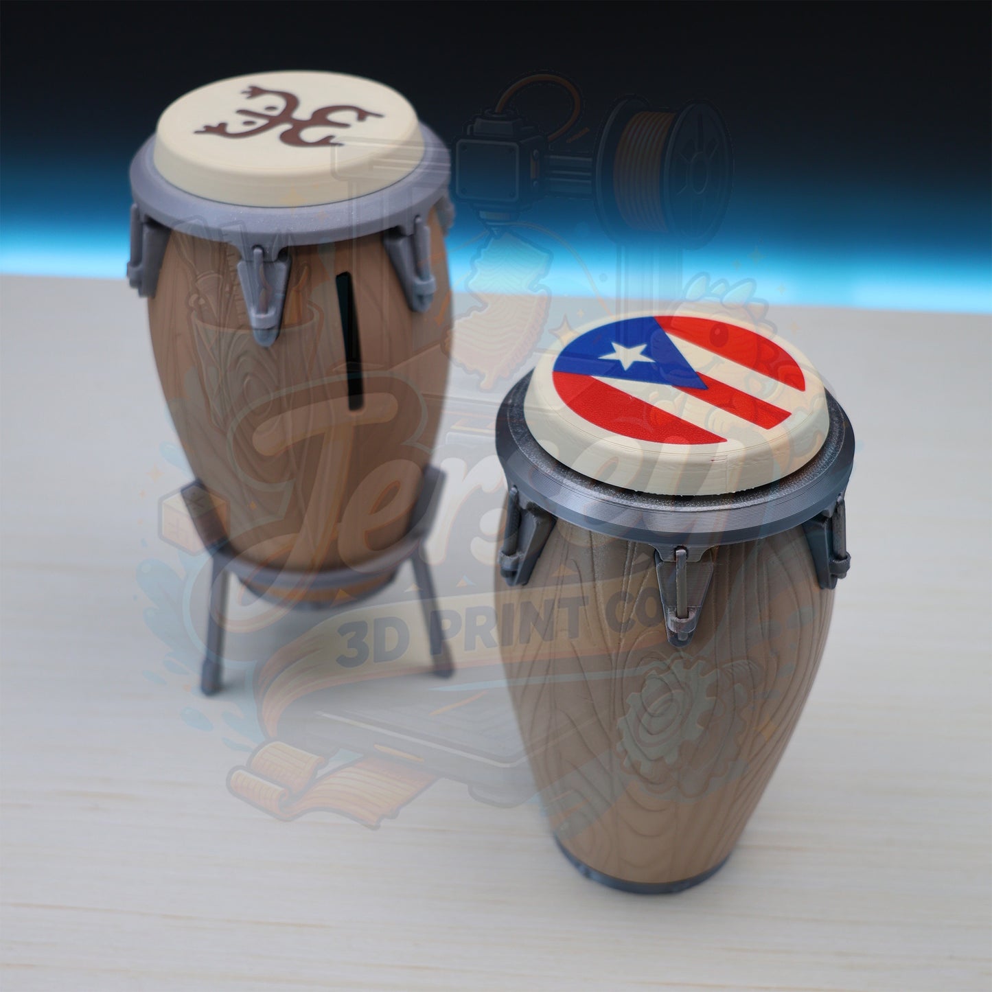 Wooden Conga Drum Piggy Bank – Coin Holder with Display Stands Designer Lid