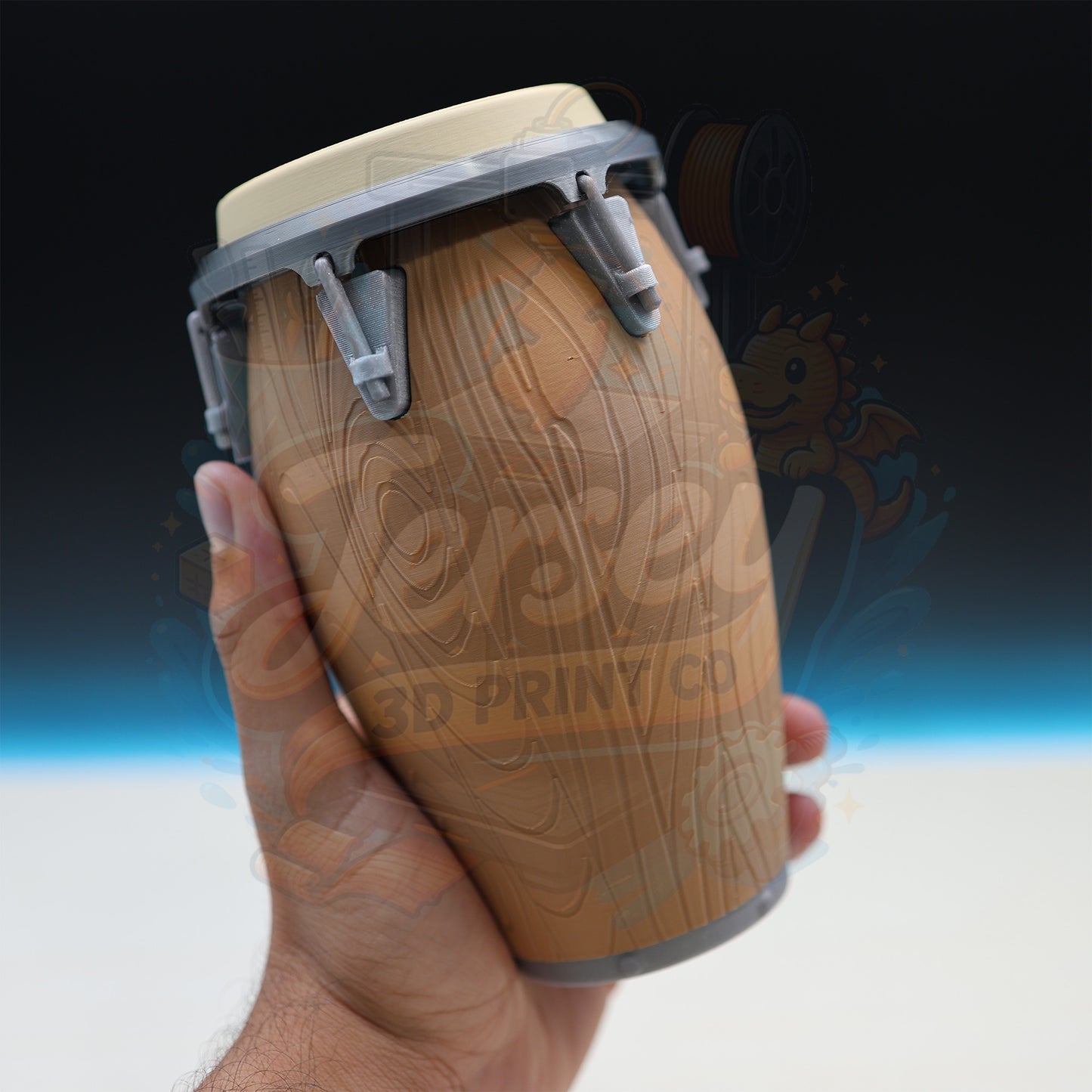 Wooden Conga Drum Piggy Bank – Coin Holder with Display Stands Designer Lid