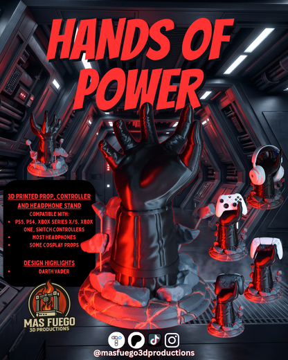 Darth Vader Inspired Console Controller & Headphones Holder- Hands of Power Series by Mas Fuego