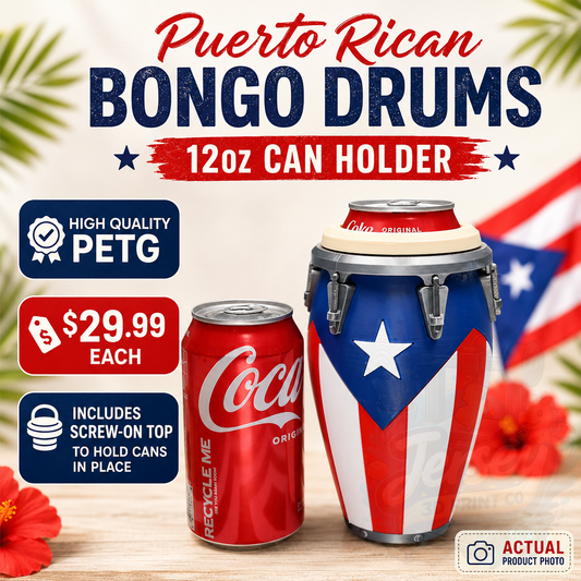 Puerto Rico Bongo Drums 12oz Can Holder with Screw On Lid