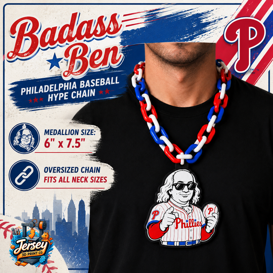 Philadelphia Phillies Badass Ben Franklin Hype Chain Necklace - Sports Apparel and Jewelry