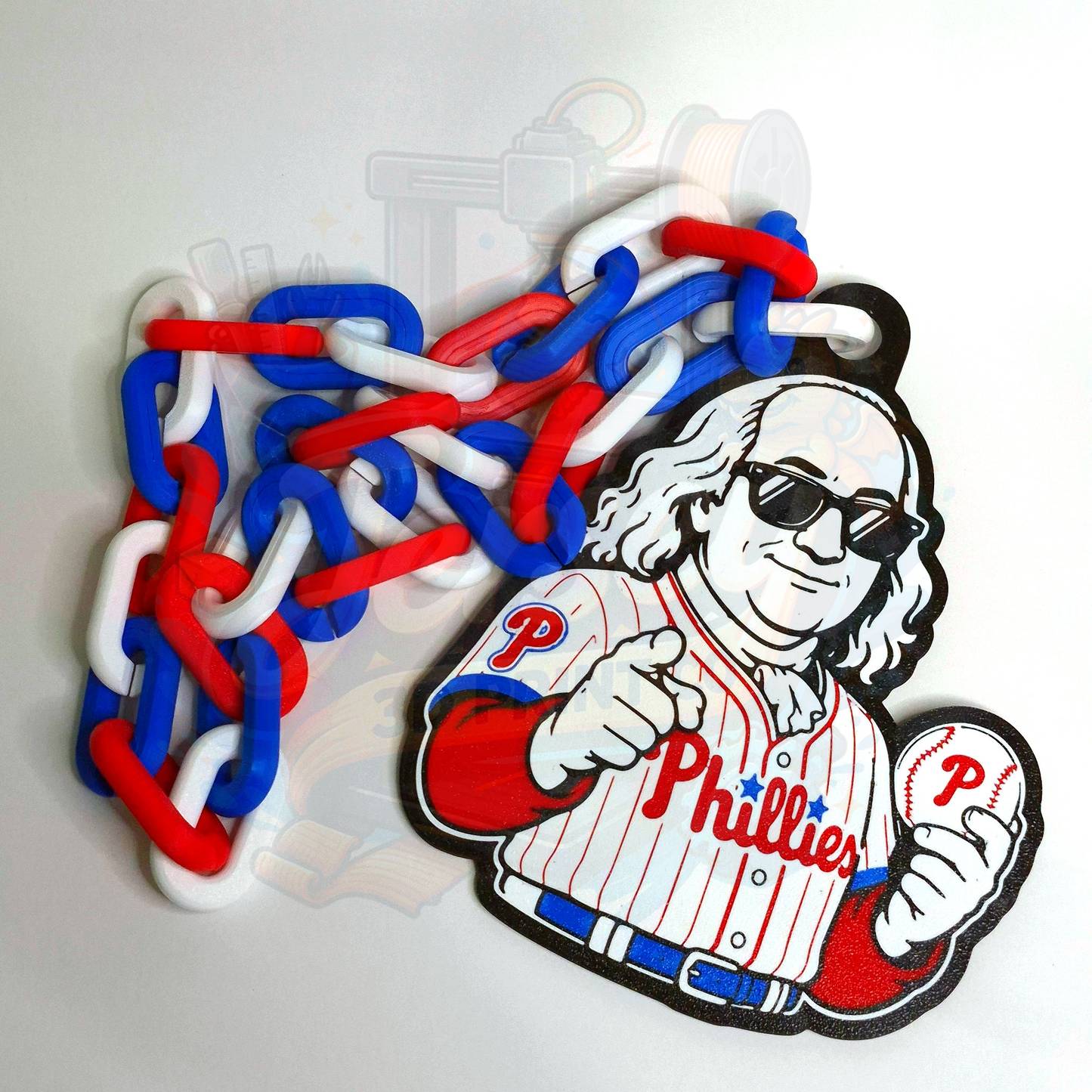 Philadelphia Phillies Badass Ben Franklin Hype Chain Necklace - Sports Apparel and Jewelry