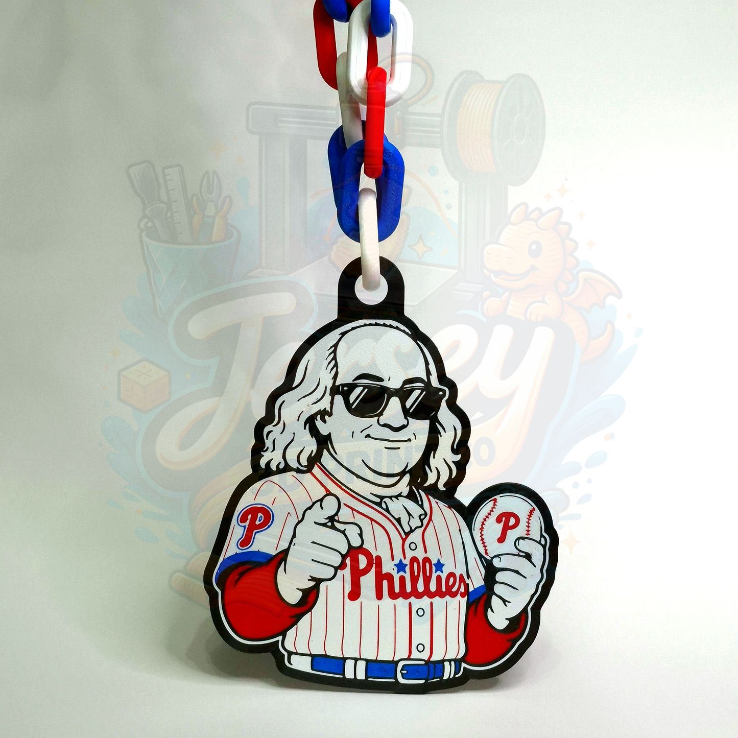 Philadelphia Phillies Badass Ben Franklin Hype Chain Necklace - Sports Apparel and Jewelry