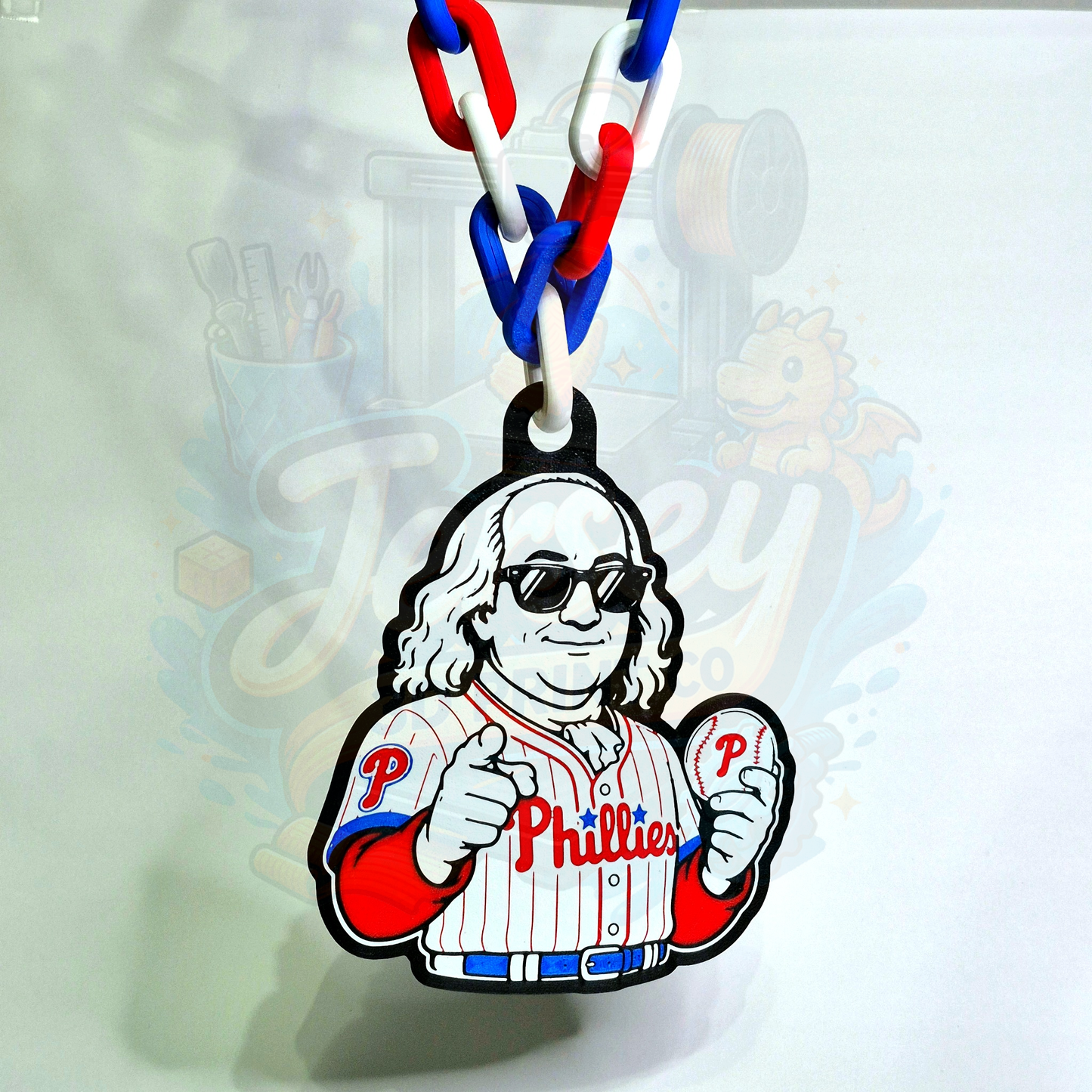 Philadelphia Phillies Badass Ben Franklin Hype Chain Necklace - Sports Apparel and Jewelry