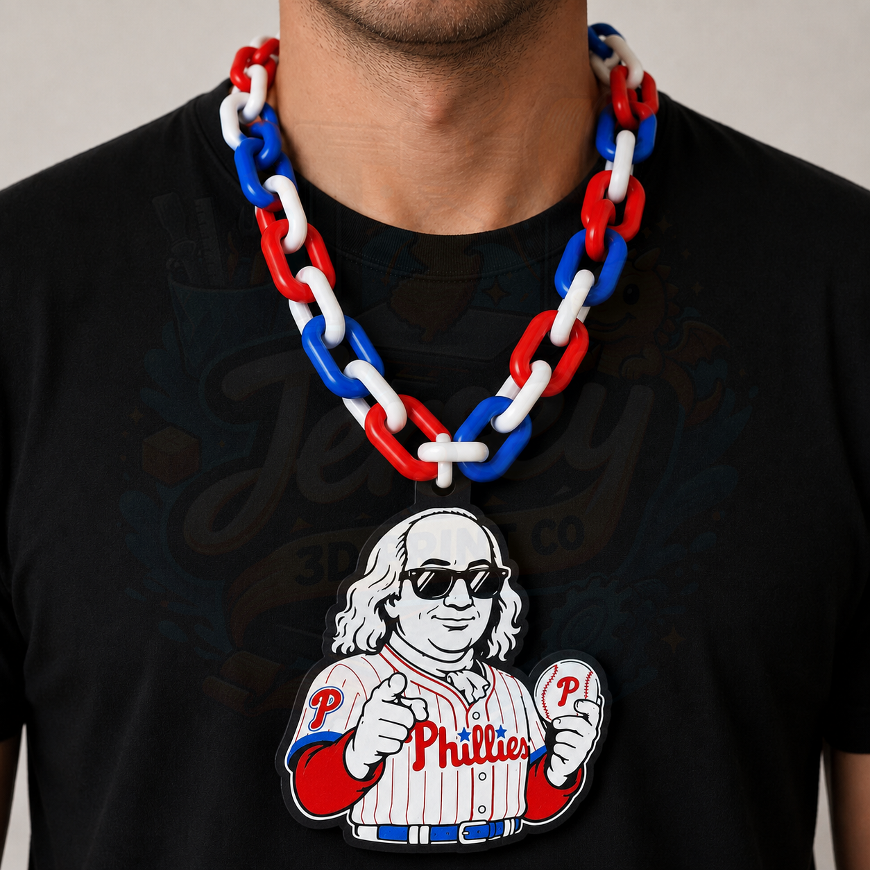 Philadelphia Phillies Badass Ben Franklin Hype Chain Necklace - Sports Apparel and Jewelry