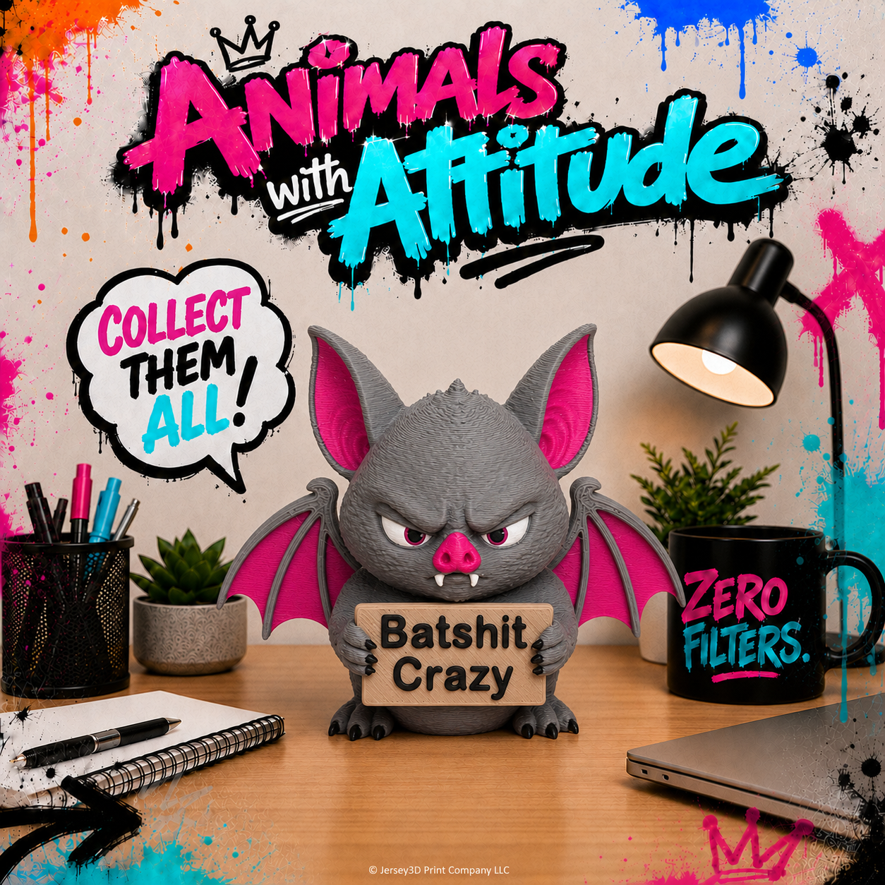Sarcastic Bat Figurine - Animals with Attitude Funny Desk Toys for the Home or Office
