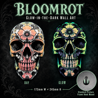 The Bloomrot Skull - Gothic Glow in the Dark Hanging Wall Art