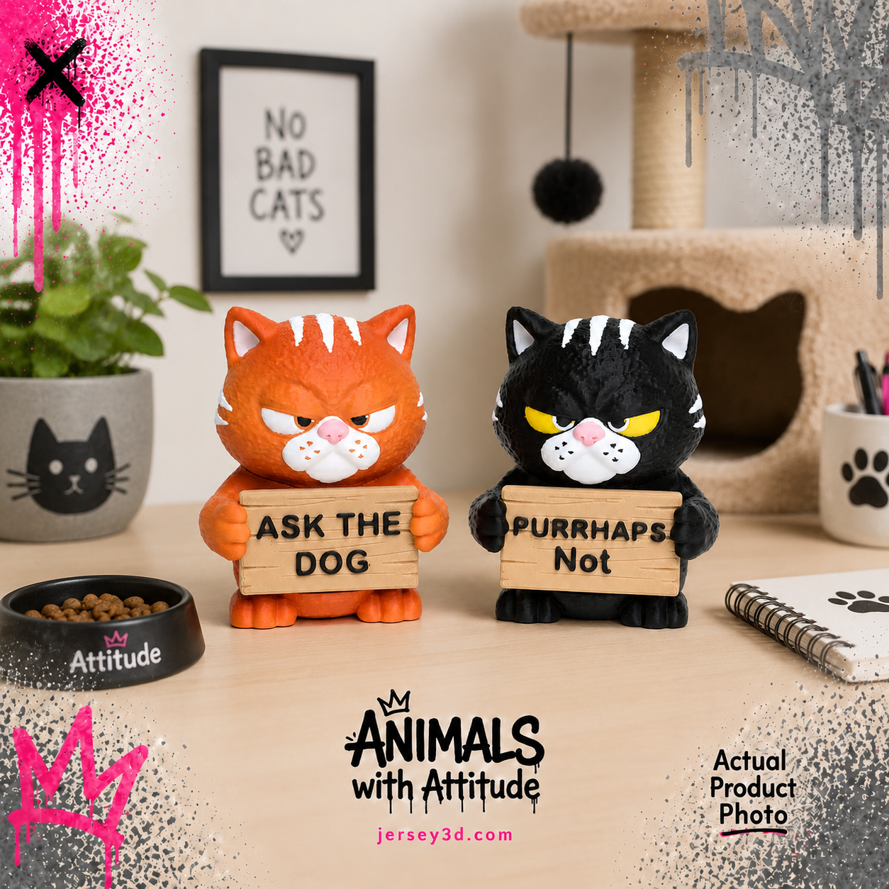 Grumpy Cat Desk Figurine, Animals with Attitude Adult Humor for the Home or Office