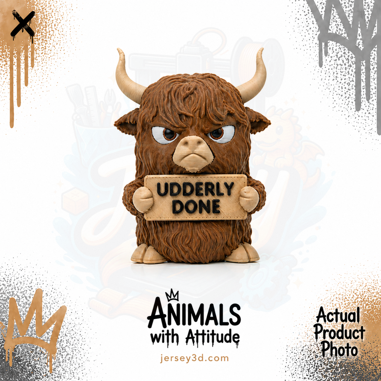 Grumpy Highland Cow Figurine - Animals with Attitude Adult Humor for the Home or Office