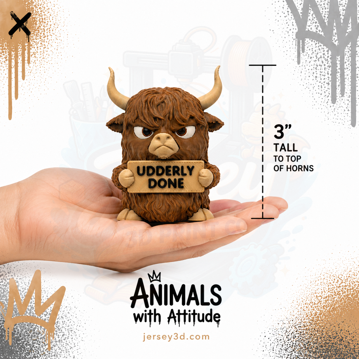 Grumpy Highland Cow Figurine - Animals with Attitude Adult Humor for the Home or Office