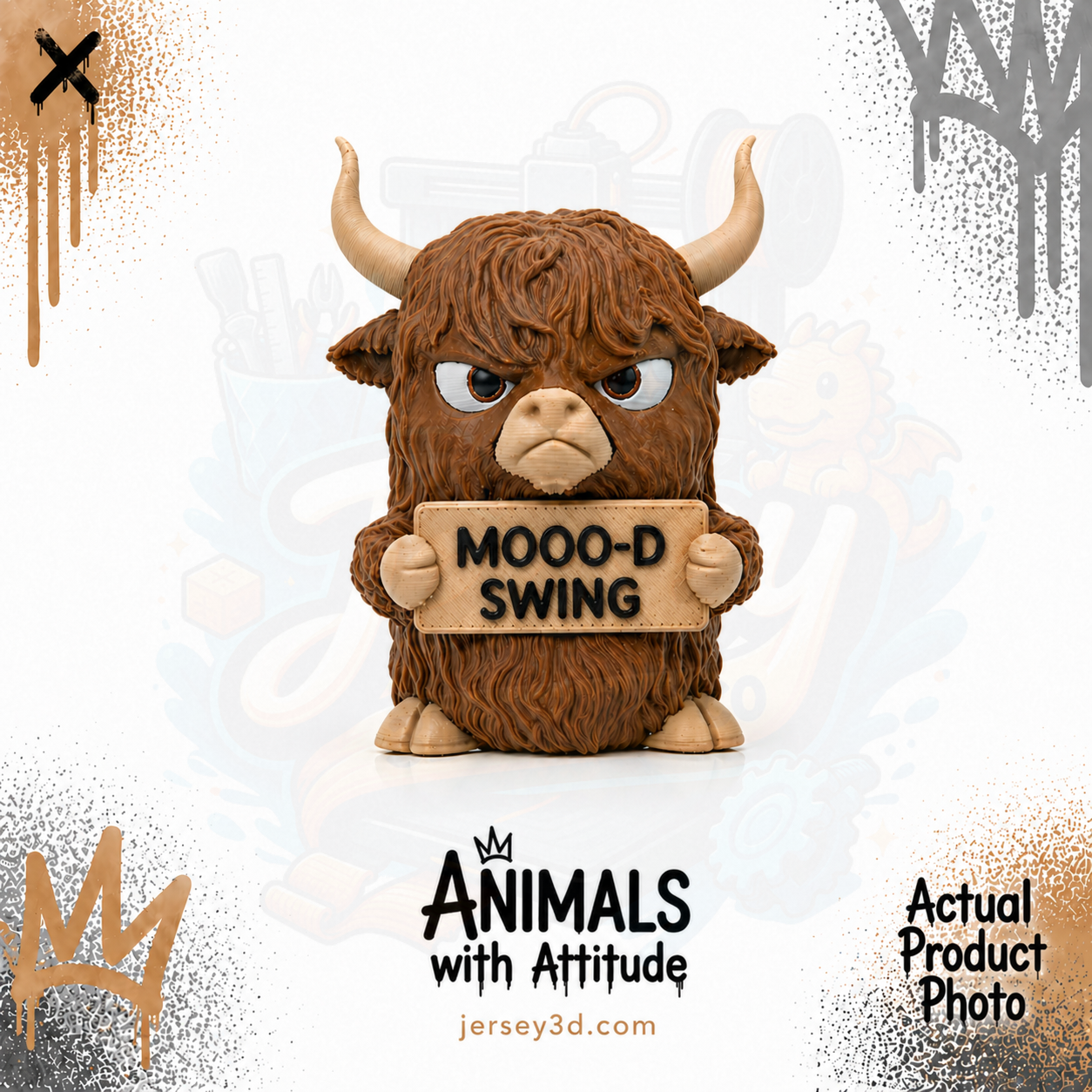 Grumpy Highland Cow Figurine - Animals with Attitude Adult Humor for the Home or Office