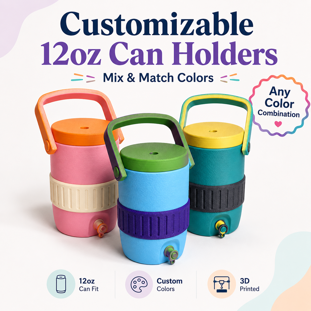 3D Printed Customized 12oz Can Holder – Portable Drink Carrier with Handle