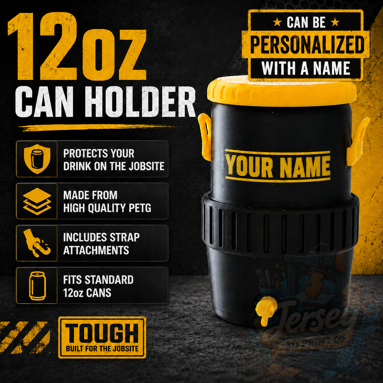 DeWALT Style 12oz Can Holder - Customizable Drink Protector for the Jobsite
