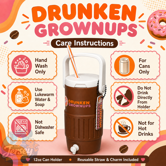 Drunken Grownups 3D Printed 12oz Skinny Can Holder with Lid and Handle