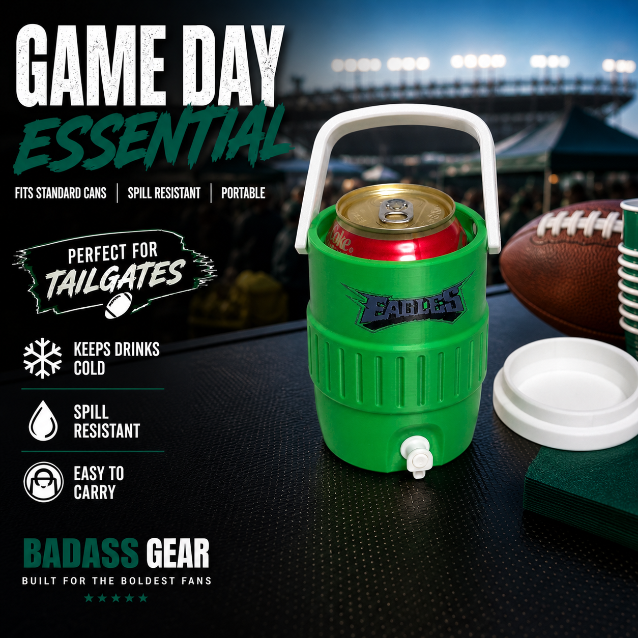 Philadelphia Eagles 3D Printed Can Holder – Portable Drink Carrier with Handle
