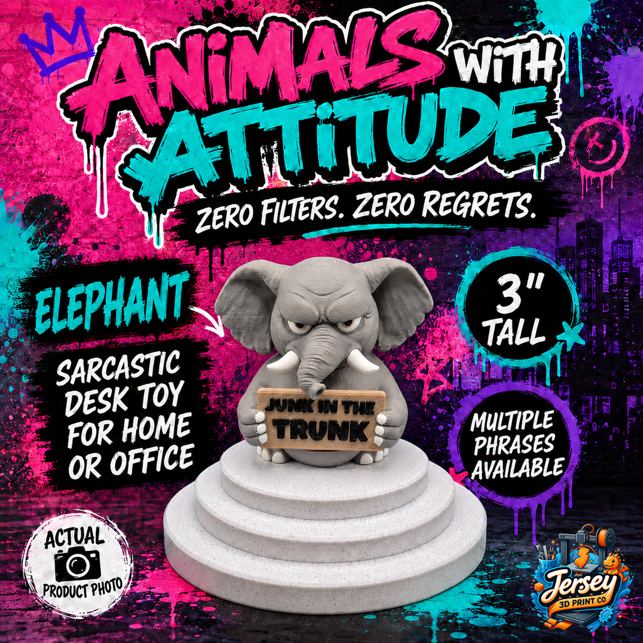 Sarcastic Elephant - Animals with Attitude Funny Animal Figurines for the Home or Office