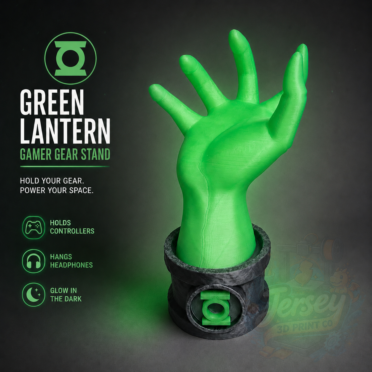 Green Lantern Inspired Glow in the Dark Controller & Headphones Holder - Hands of Power Series by Mas Fuego