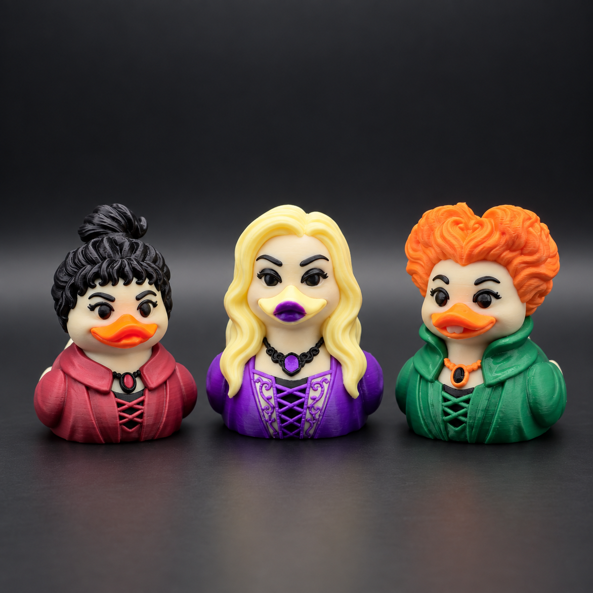 Witch Sisters Halloween Ducks – Whimsical Spooky Decor for Your Shelf