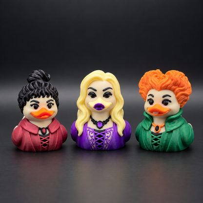 Witch Sisters Halloween Ducks – Whimsical Spooky Decor for Your Shelf
