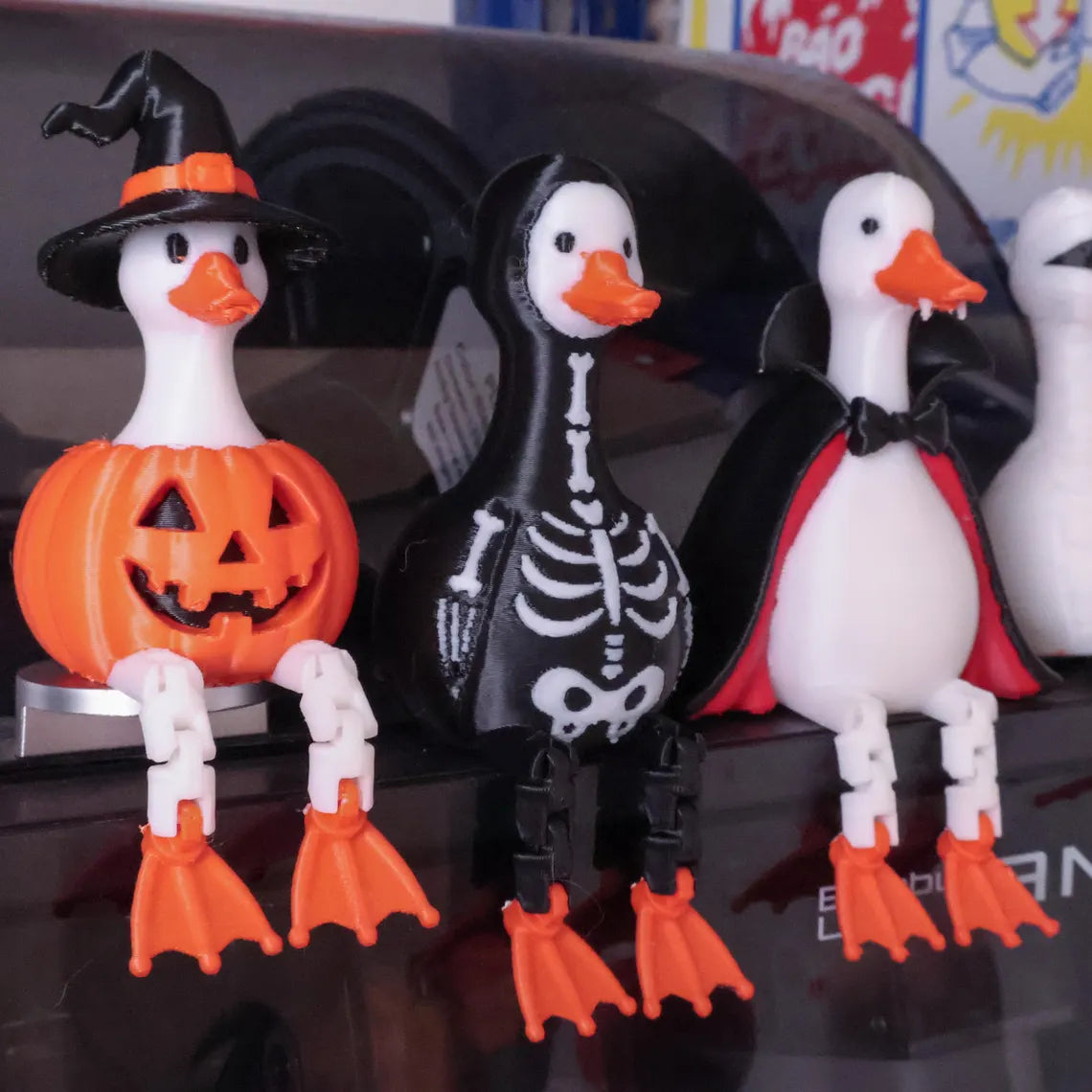 Halloween Goose Shelf Sitters – Articulated Flexi Desk Buddy (70mm Tall)