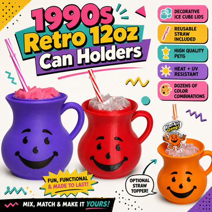 1990s Kool-Aid Inspired 12oz Can Holder with decorative Ice Cubes Lid