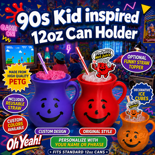 1990s Kool-Aid Inspired 12oz Can Holder with decorative Ice Cubes Lid