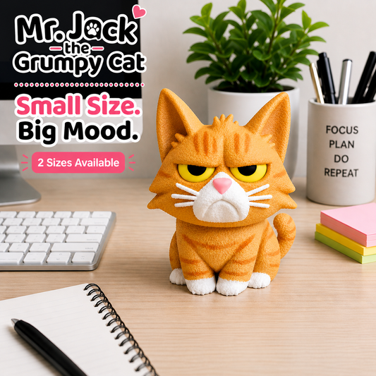 Mr. Jack Grumpy Cat Figurine, 3D Printed Desk Buddy with Keychain, Cat Lover Gifts
