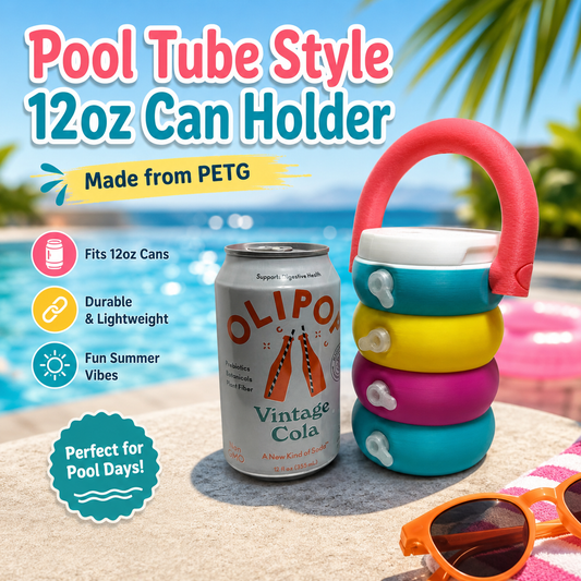 Summertime Pool Tube 3D Printed 12oz Can Holder – Portable Drink Carrier with Handle