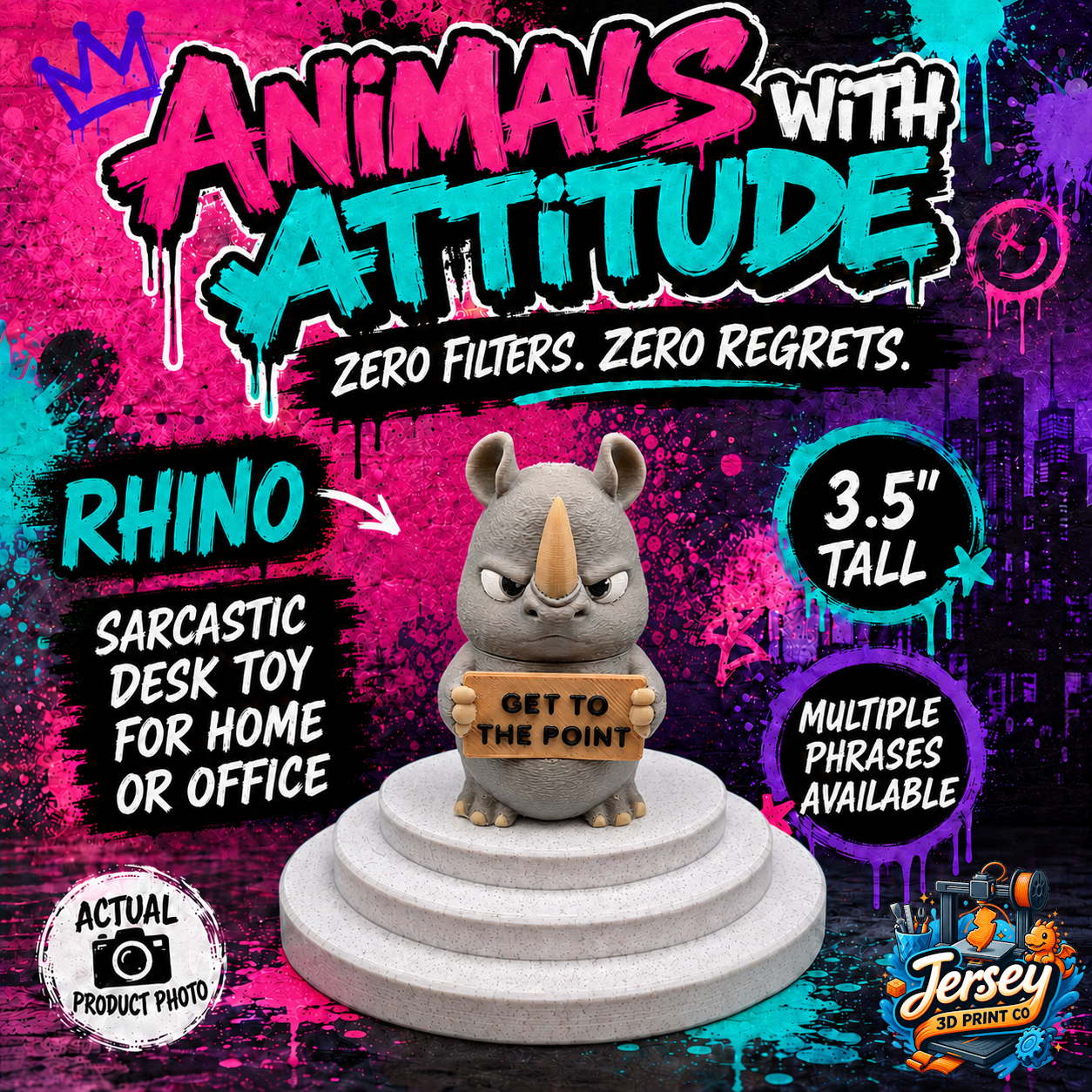 Grumpy Rhino - Animals with Attitude Funny Animal Figurines for the Home or Office