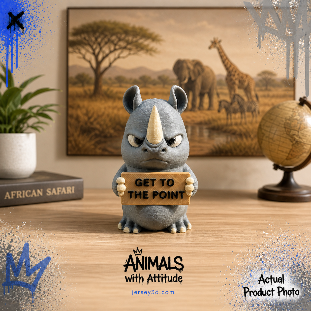 Grumpy Rhino Figurine - Animals with Attitude Adult Humor for the Home or Office