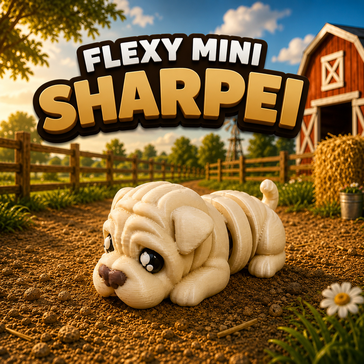 Sharpei Dog Flexi Toy – 3D Printed Articulated Sharpei Dog