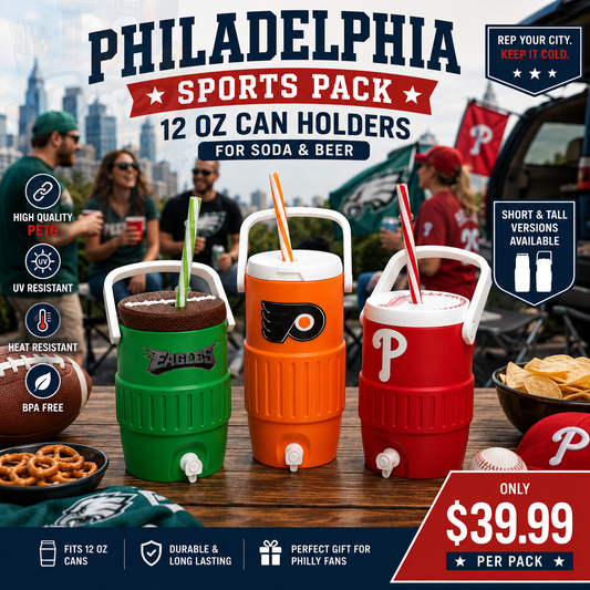 Philadelphia Sports Teams Can Holder Set – 3D Printed Drink Carrier with Handle