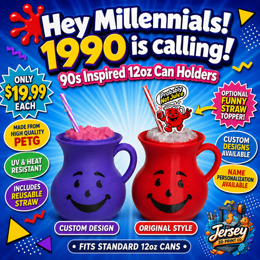 1990s Kool-Aid Inspired 12oz Can Holder with decorative Ice Cubes Lid