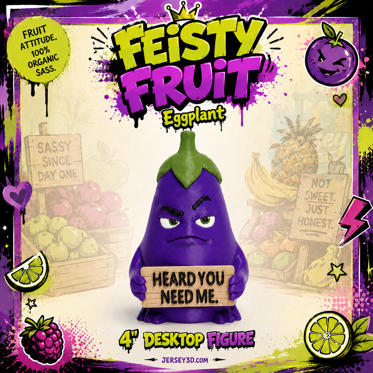 Feisty Fruit Eggplant, 3D Printed Sarcastic Home and Office Decor