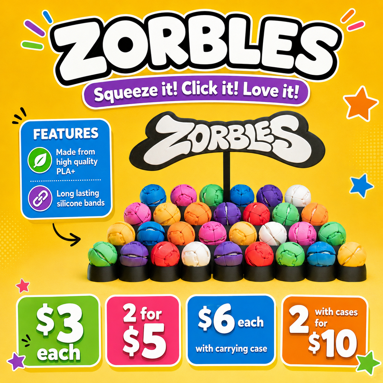 Zorbles 3D Printed Fidget Toys - Fun Squishy Sensory Toys for Kids