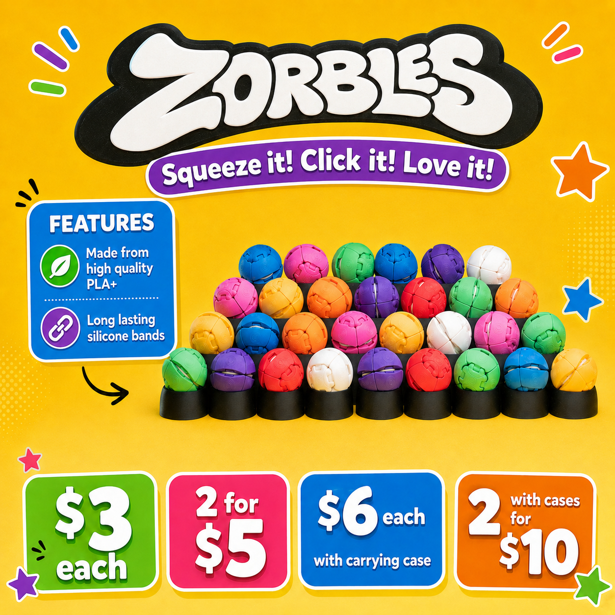 Zorbles 3D Printed Fidget Toys - Fun Squishy Sensory Toys for Kids