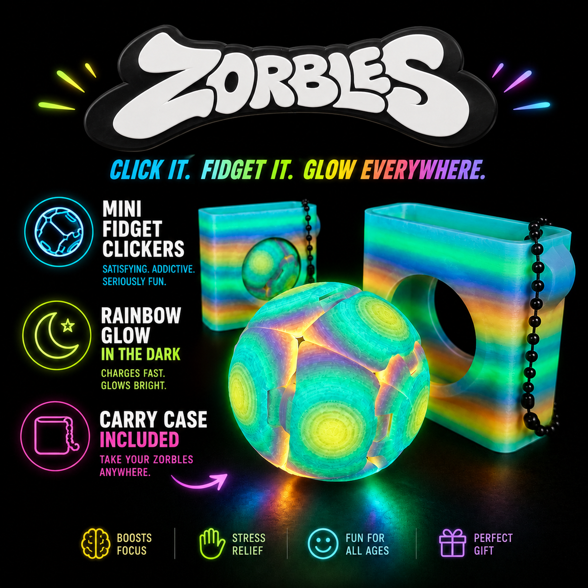 Zorbles - Glow in the Dark Rainbow with Carrying Case